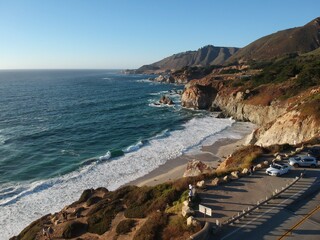 Car stop at Pacific Coast Highway, Big Sur area, California