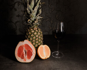fruits with wine on the background