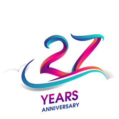 27th anniversary celebration logotype blue and red colored, isolated on white background.