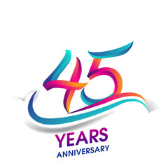 Fototapeta premium 45th anniversary celebration logotype blue and red colored, isolated on white background.