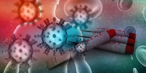 3d render Corona virus disease COVID-19. Microscopic view of a infectious virus