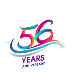 56th anniversary celebration logotype blue and red colored, isolated on white background.