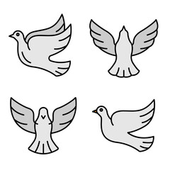 Dove icons set. Outline set of dove vector icons thin line color flat isolated on white