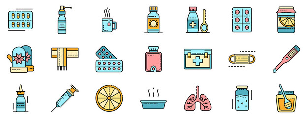 Flu sick icons set. Outline set of flu sick vector icons thin line color flat isolated on white