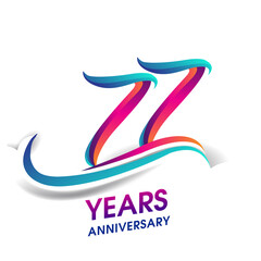 77th anniversary celebration logotype blue and red colored, isolated on white background.