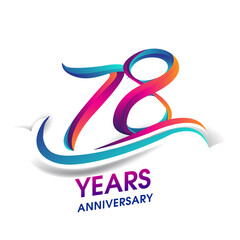 78th anniversary celebration logotype blue and red colored, isolated on white background.