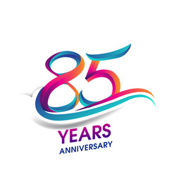 85th anniversary celebration logotype blue and red colored, isolated on white background.