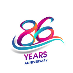 86th anniversary celebration logotype blue and red colored, isolated on white background.