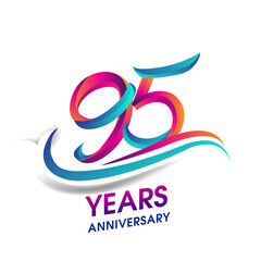 95th anniversary celebration logotype blue and red colored, isolated on white background.