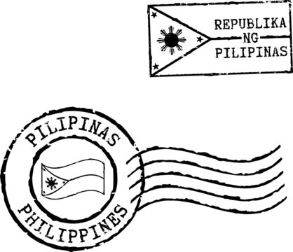 Two black postal grunge stamps 'Philippines'. Philippine and english inscription.