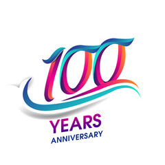 100th anniversary celebration logotype blue and red colored, isolated on white background.