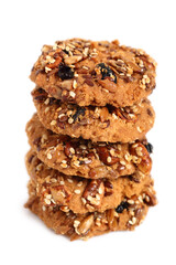 Stack of Multi seed cookies. Isolated on white background.