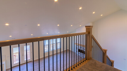 Panorama crop View through the banisters of a staircase