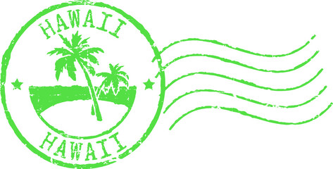 Green postal grunge stamp ''Hawaii'.