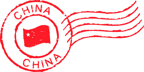 Red postal grunge stamp 'China'.