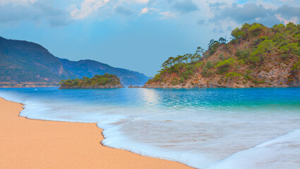 Panoramic view of amazing Oludeniz Beach And Blue Lagoon, Oludeniz beach is best beaches in Turkey - Fethiye, Turkey