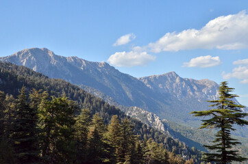 Panoramic view to the mountain range and valley, Beautiful Nature on Lycian Way. Hiking Mountains Leisure Turkey