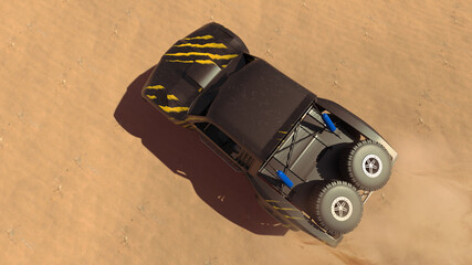 Trophy Truck in desert. Render 3d. Illustration.