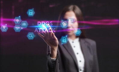 Business, Technology, Internet and network concept. Young businessman working on a virtual screen...