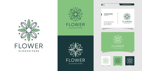 Flower logo and business card design. Beauty, fashion, salon Premium Vector