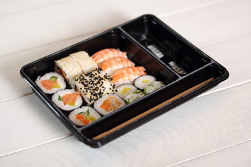 Sushi set in plastic tray