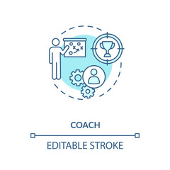 Coach concept icon. Professional mentor, education specialist idea thin line illustration. Teacher for professional and personal growth. Vector isolated outline RGB color drawing. Editable stroke