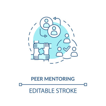 Peer mentoring concept icon. Social togetherness, mutual support idea thin line illustration. People sharing experience, helping each other. Vector isolated outline RGB color drawing. Editable stroke