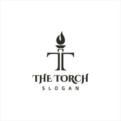 Torch logo with the letter T as its base, the creative logo letter T and the flame torch. Inspiring torch logo design