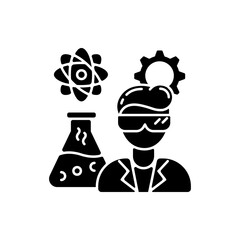 Chemical engineer black glyph icon. Biochemical specialist. Professional for biotechnology experiment. Pharmacology production. Silhouette symbol on white space. Vector isolated illustration