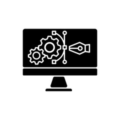 Prototype black glyph icon. Civil engineering project. Technical planning. Research for developing modern technology. Silhouette symbol on white space. Vector isolated illustration