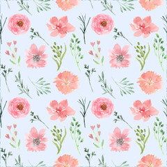 Beautiful pink green floral watercolor samples pattern