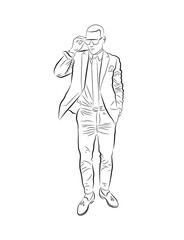 Vector isolated image of a business man. Sketch of a man in a suit.