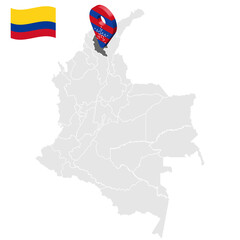 Location of Magdalena on map Colombia. 3d  Magdalena location sign. Flag of Magdalena. Quality map with regions  of Colombia for your web site design, logo, app, UI. Stock vector. EPS10.