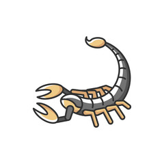 Scorpio zodiac sign RGB color icon. Astrological scorpion. Dangerous predatory arachnid. Poisonous animal with claws and long tail. Isolated vector illustration