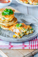 Prawn and sweetcorn fritters with sweet chilli sauce