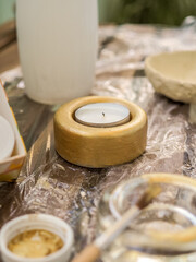 candlestick painting with gold paint