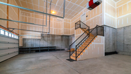 Panorama crop Empty open plan basement in a modern house