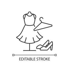 Fashion boutique pixel perfect linear icon. Women garment. Female clothes, shoes and accessories. Thin line customizable illustration. Contour symbol. Vector isolated outline drawing. Editable stroke