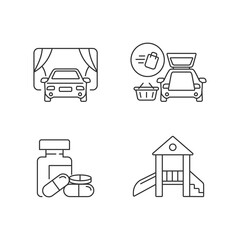 Shopping mall products and services pixel perfect linear icons set. Curbside pickup delivery. Customizable thin line contour symbols. Isolated vector outline illustrations. Editable stroke