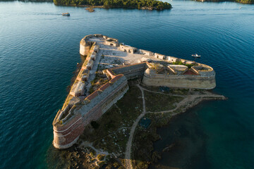 Drone view of a triangular fortress / Aerial view of St. Nicholas Fortress
