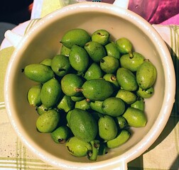 Young green wallnuts ready for homemade liquer.