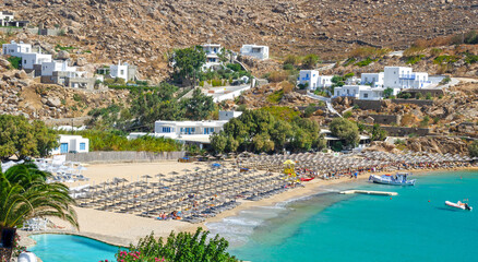Super Paradise Beachbeach on the greek island of Mykonos.
