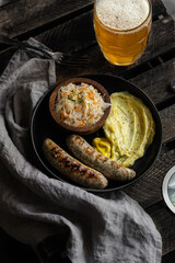 Mashed potato and sausages and cabbage 