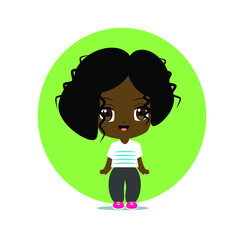 vector illustration of a cute chibi manga anime nice black woman girl character with dark skin