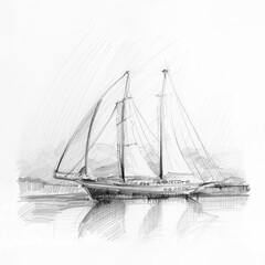 Pencil (Charcoal) drawing, Sailing concept.