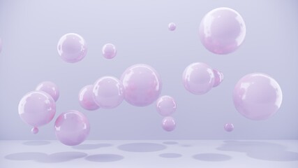 Abstract purple balls for party, festival, celebration. Group of balls, bubbles on pastel  background. Digital, trend banner with conceptual composition with copy space - 3D, render, graphic design.