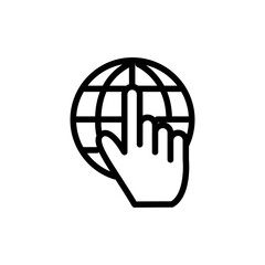 Showing a point on a globe icon illustration. Finger on a globe.