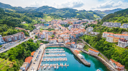 Fototapeta premium aerial view of mutriku basque fishing town, Spain
