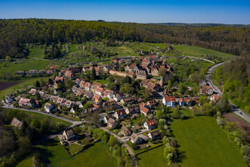 Fototapeta na wymiar Aerial view of the monastery Bebenhausen in Germany in spring during the coronavirus lockdown. 
