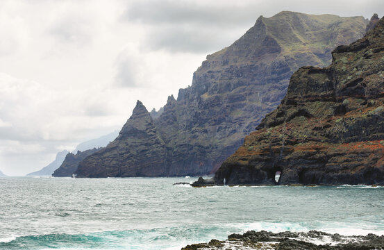 Anaga Mountains growing directly from the oceans at Punta del Hidalgo in Tenerife